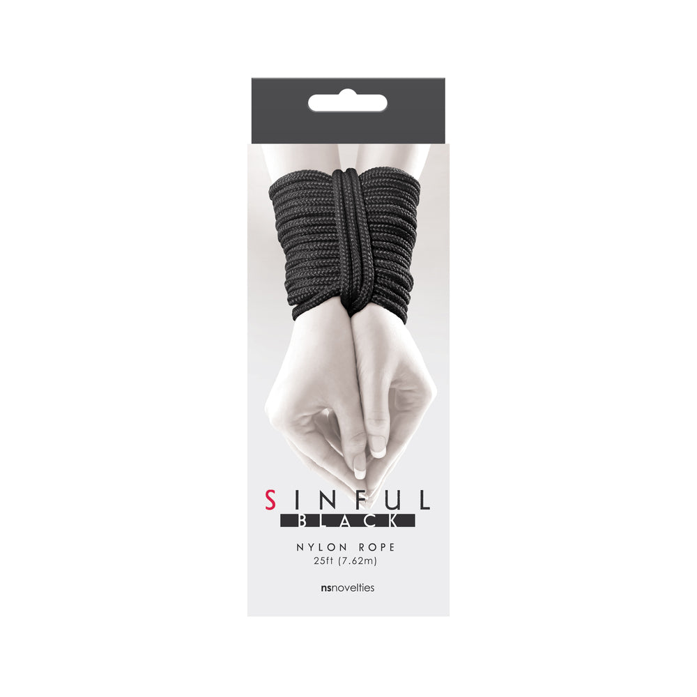 Sinful Black 25 Foot Soft Nylon Rope for Bondage Techniques