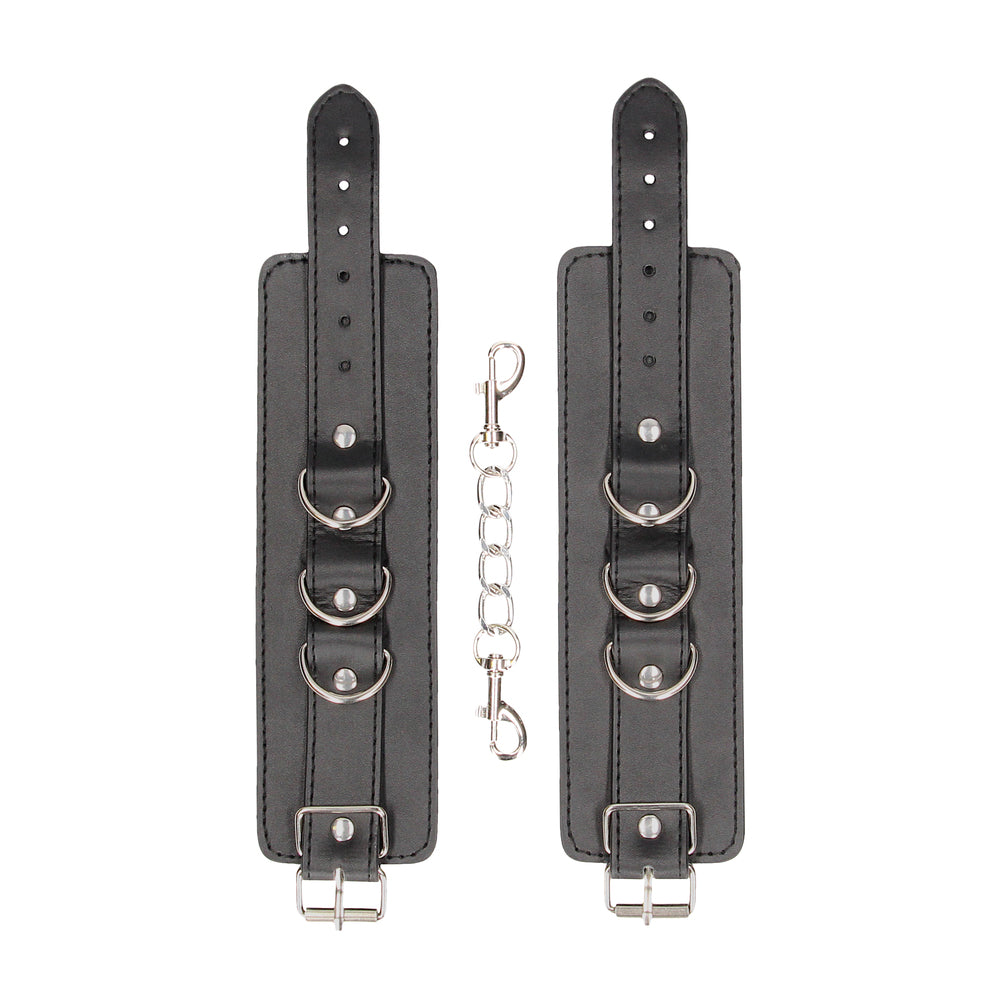 Ouch Black Leather Cuffs with Adjustable Fit and Elegant Design