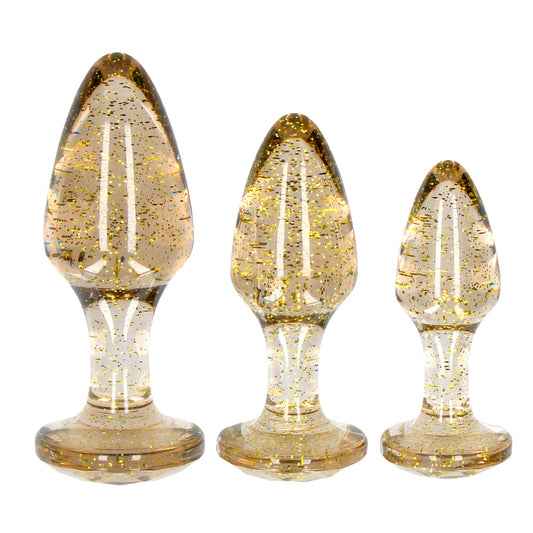 Ouch Gold Glitter Acrylic Butt Plug Set with Tapered Tip