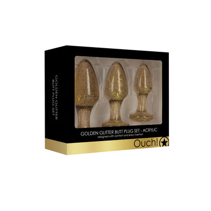 Ouch Gold Glitter Acrylic Butt Plug Set with Tapered Tip