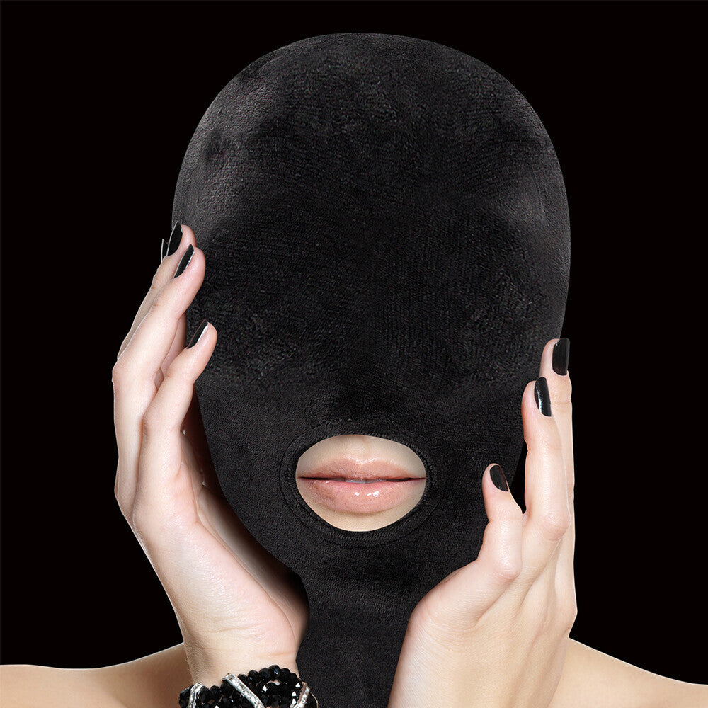 Shots Toys Black Ouch Velvet Mask With Mouth Opening

