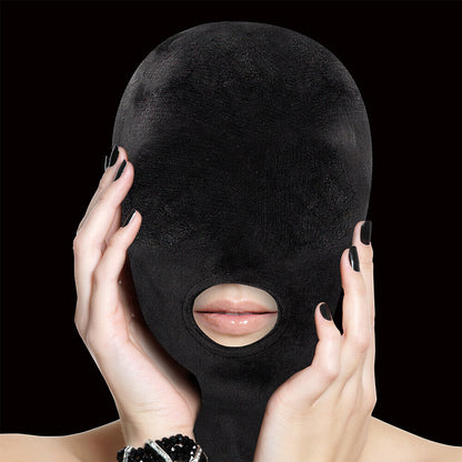 Shots Toys Black Ouch Velvet Mask With Mouth Opening


