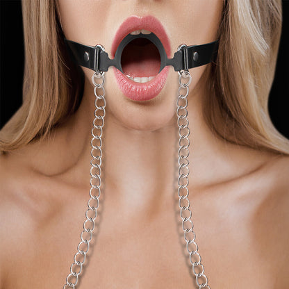 Ouch Black Silicone O Ring Gag with Nipple Clamps