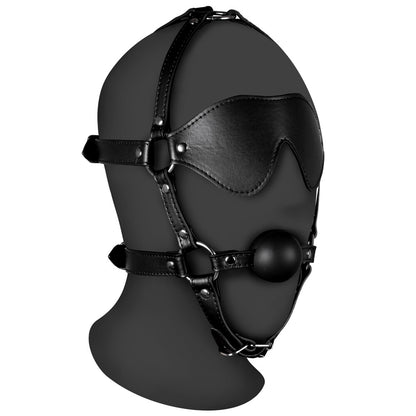 Ouch Black Blindfolded Harness with Solid Ball Gag