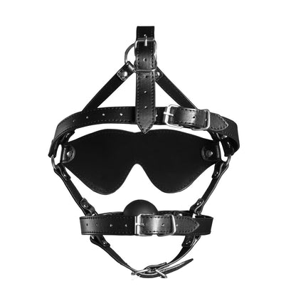 Ouch Black Blindfolded Harness with Solid Ball Gag