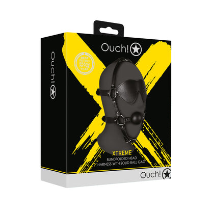Ouch Black Blindfolded Harness with Solid Ball Gag