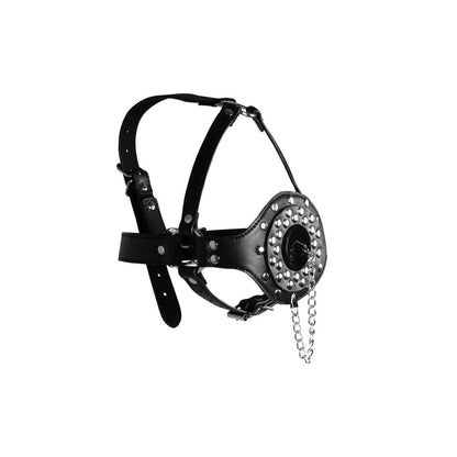 Dominant Desire Black Open Mouth Gag Head Harness with Plug