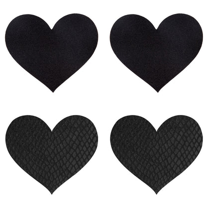 Peekaboo Black Heart Pasties with Smooth and Snakeskin Textures