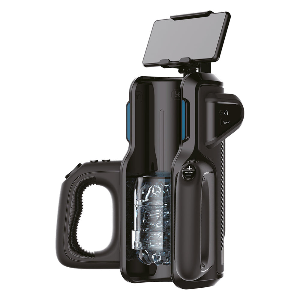 Leten Black Super Thrusting Masturbator with Phone Mount