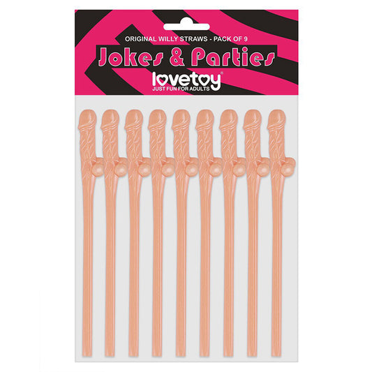 Lovetoy Flesh Pink Willy Straws Pack of 9 Fun Party Accessories