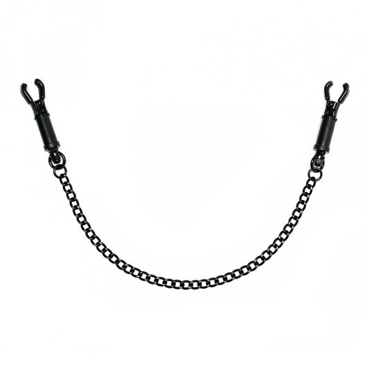 SensationPlay Black Metal Adjustable Nipple Clamps with Chain