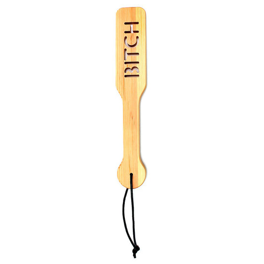 KinkyCraft Natural Wood Bitch Paddle with Unique Imprint
