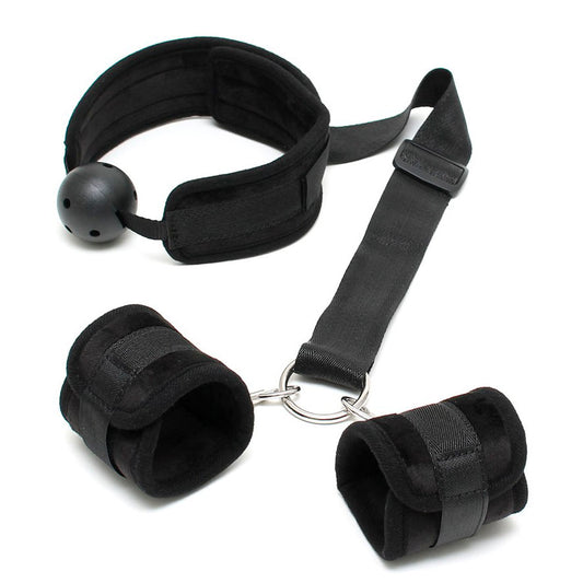 Rimba Black Breathable Mouth Gag With Cuffs

