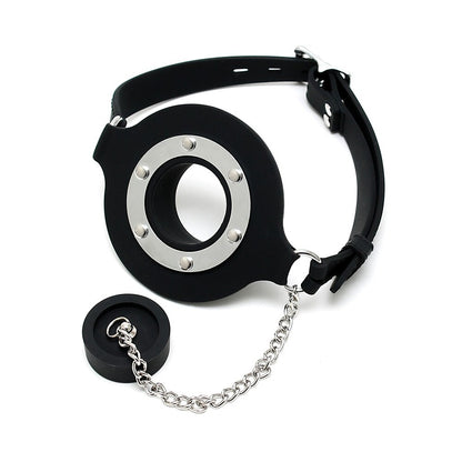 Black Silicone Mouth Gag with Adjustable Strap and Stopper
