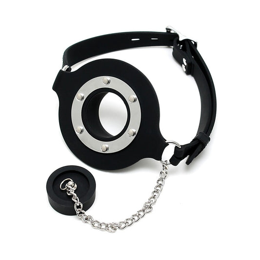 Black Silicone Mouth Gag with Adjustable Strap and Stopper