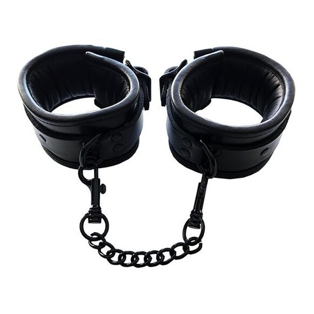 Rouge Black Padded Leather Ankle Cuffs for BDSM Restraint