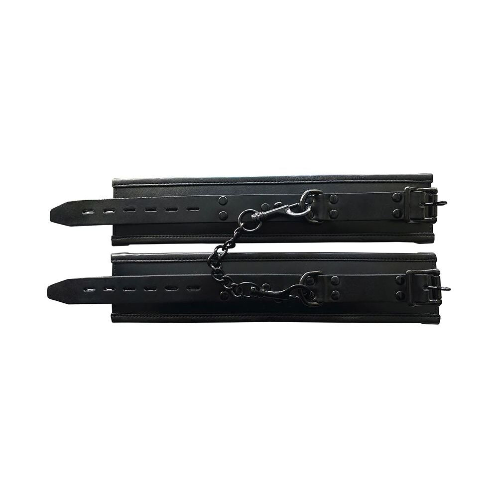 Rouge Black Padded Leather Ankle Cuffs for BDSM Restraint
