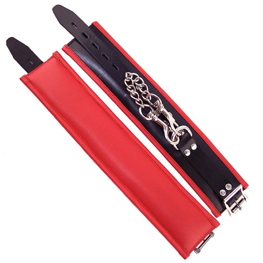 Rouge Garments Black Leather Wrist Cuffs with Padded Red Trim