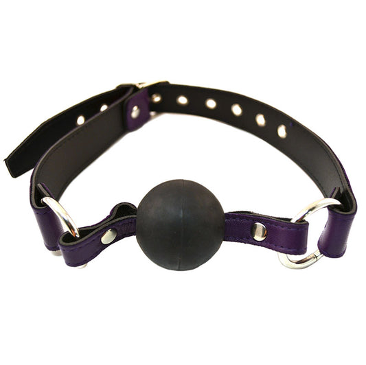 Rouge Garments Purple Leather Ball Gag with Adjustable Fit