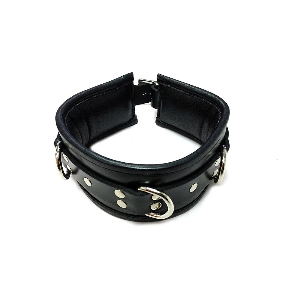 Rouge Garments Black Padded Leather Collar with D-Rings