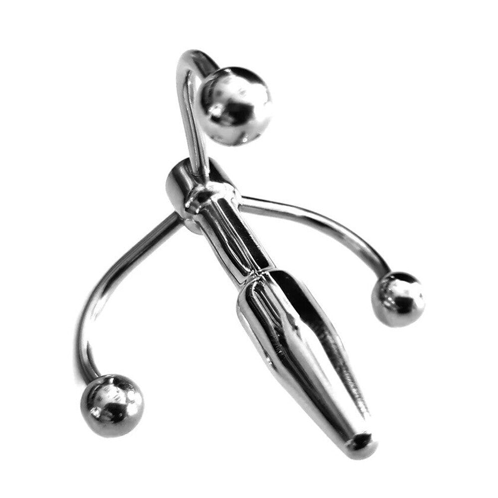 Rouge Garments Silver Crown Penis Plug with Triple Hook Design