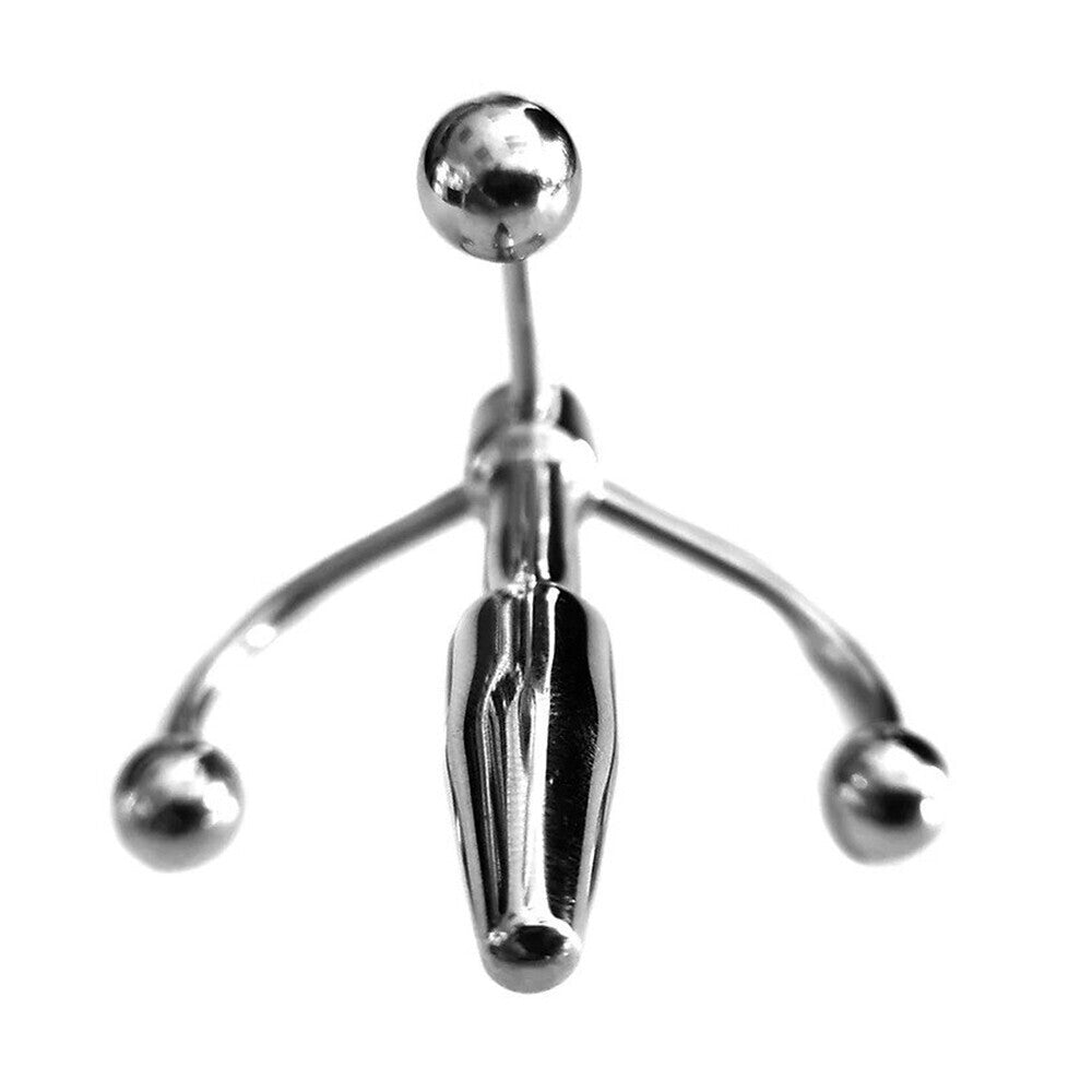 Rouge Garments Silver Crown Penis Plug with Triple Hook Design
