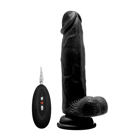 RealRock Black 8 Inch Vibrating Realistic Cock with Scrotum