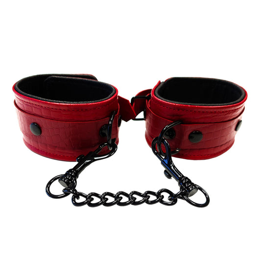 Rouge Garments Burgundy Snake Print Leather Wrist Cuffs