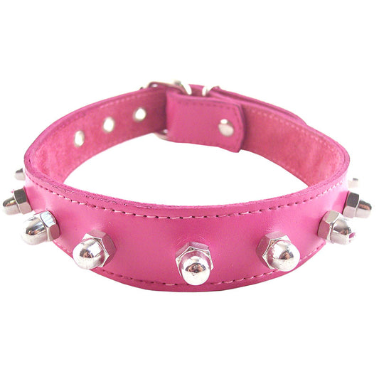 Rouge Garments Pink Leather Nut Collar with Adjustable Fit