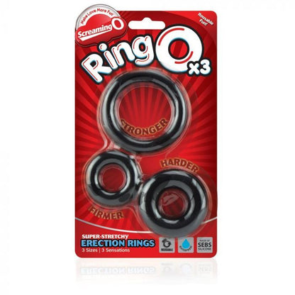 Screaming O Black Silicone Cock Rings Set of Three