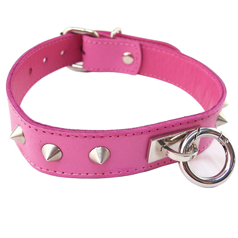 Rouge Garments Pink Leather Studded O-Ring Collar