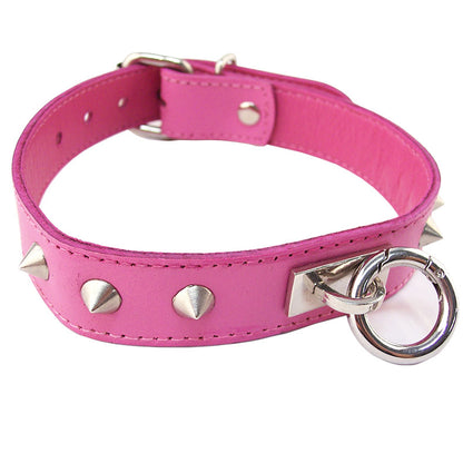 Rouge Garments Pink Leather Studded O-Ring Collar