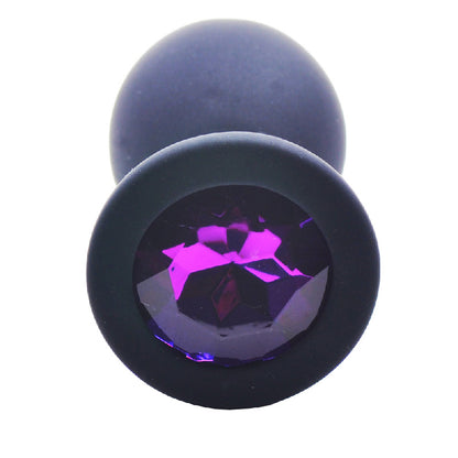 Luxuria Medium Black Silicone Butt Plug with Purple Diamond Base