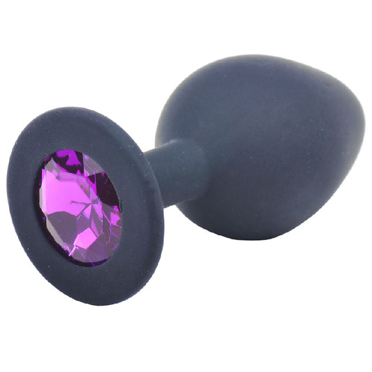 Luxuria Medium Black Silicone Butt Plug with Purple Diamond Base