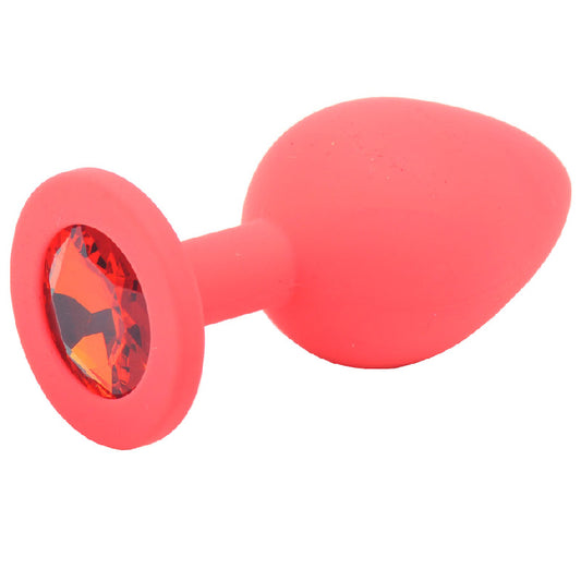 Elegant Pleasure Red Silicone Butt Plug with Diamond Base