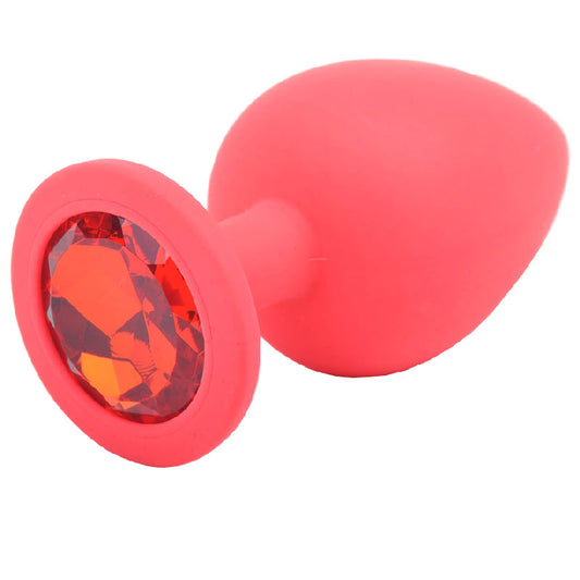 Luxury Play Red Silicone Butt Plug with Jewelled Base