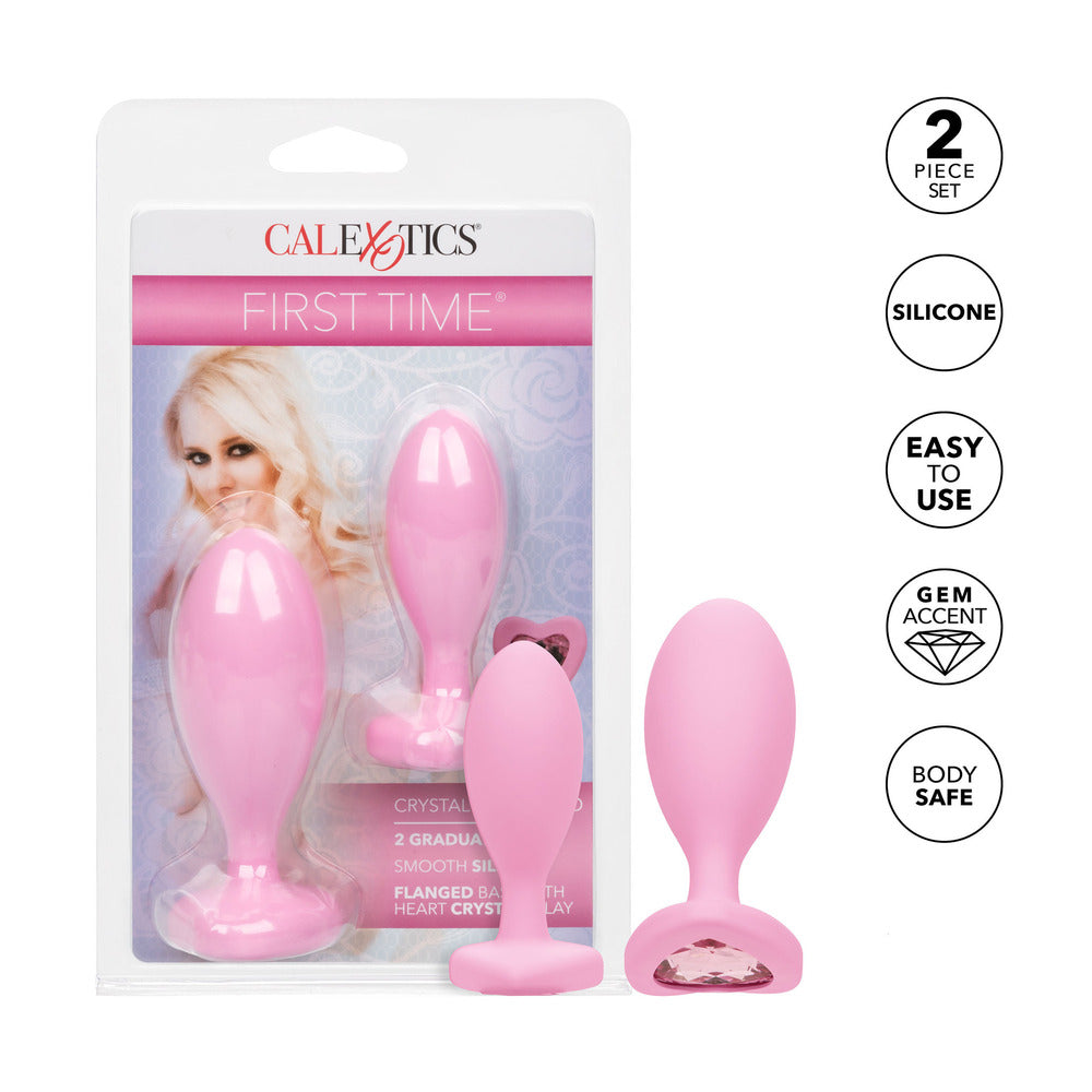 Crystal Bliss Pink Heart Gem Butt Plug Set for Training