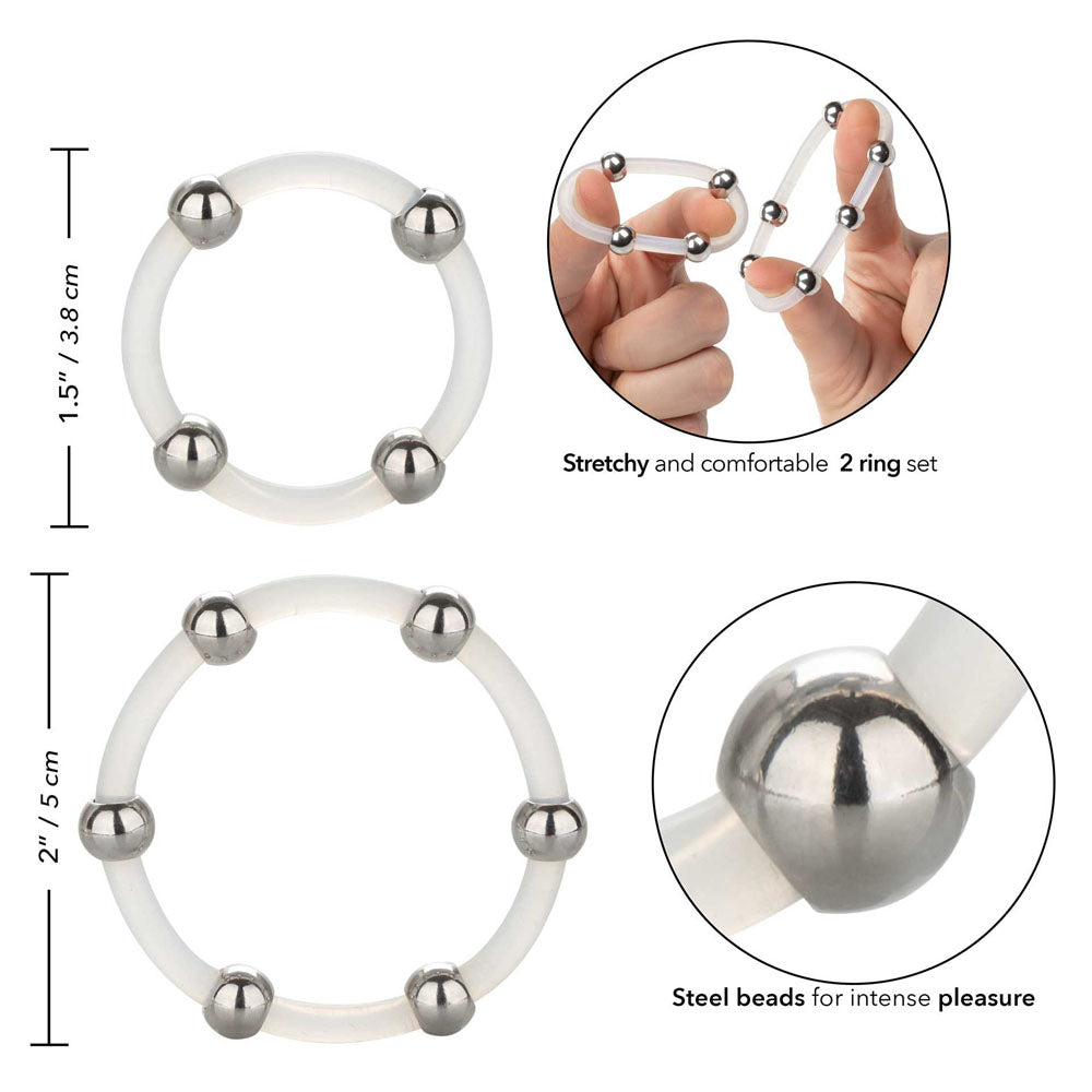 Passionate Black Silicone Ring Set with Steel Beads