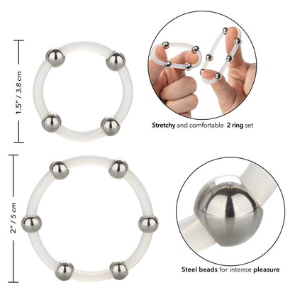 Passionate Black Silicone Ring Set with Steel Beads