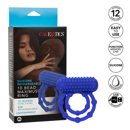 California Exotic Blue 10-Bead Maximus Cock Ring