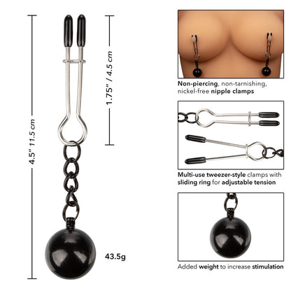 Sensual Metal Silver Nipple Grips Adjustable Weighted Clamps