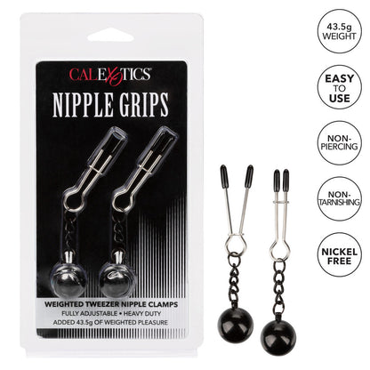 Sensual Metal Silver Nipple Grips Adjustable Weighted Clamps