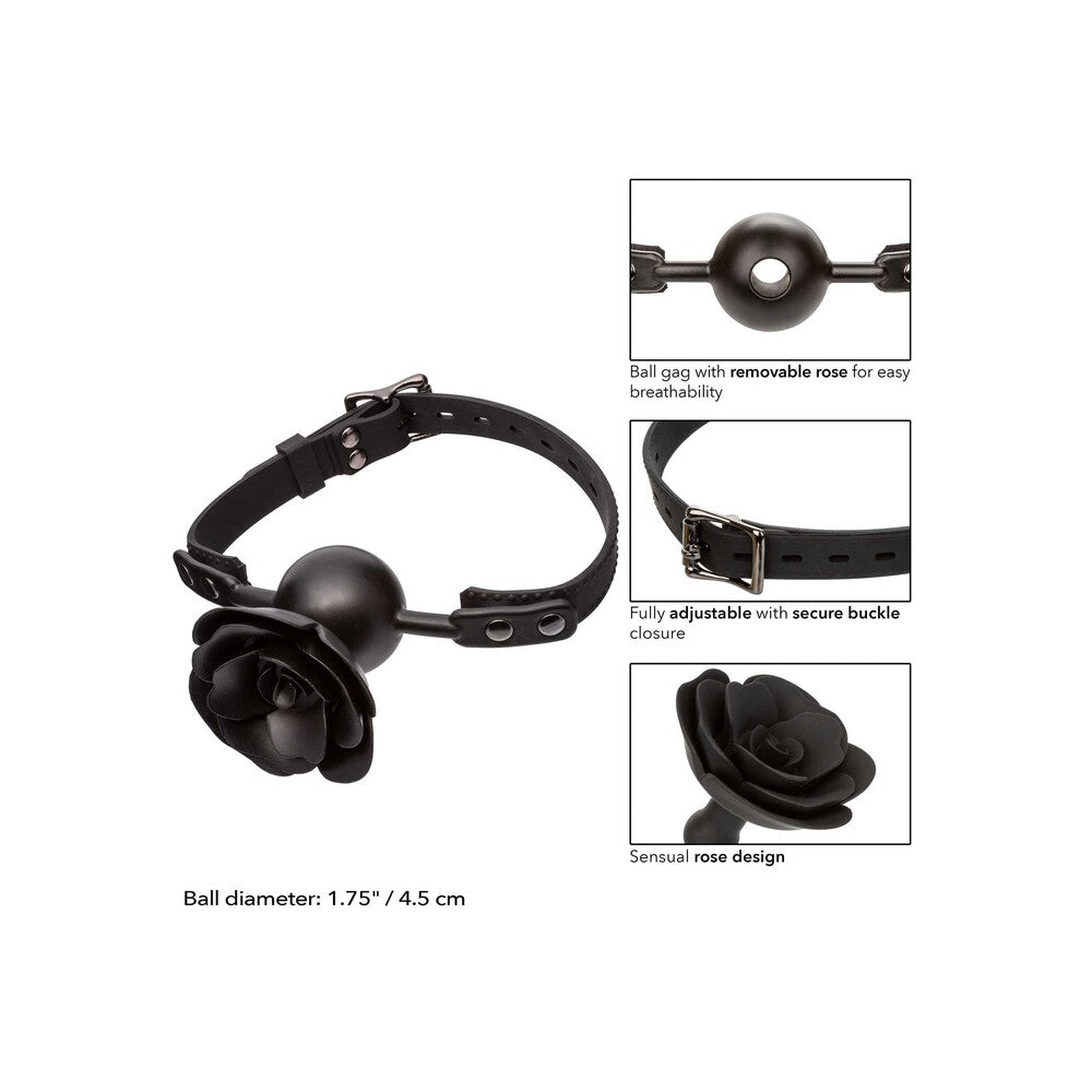 CalExotics Black Forbidden Rose Gag with Removable Design