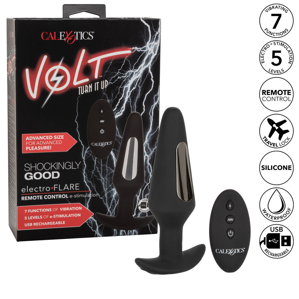 Volt Black Electro-Flare EStim Butt Plug with Remote Control