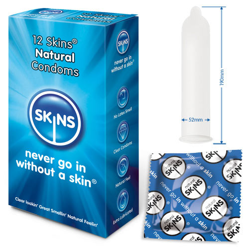 Skins Natural Clear Latex Condoms with Vanilla Scent 12 Pack
