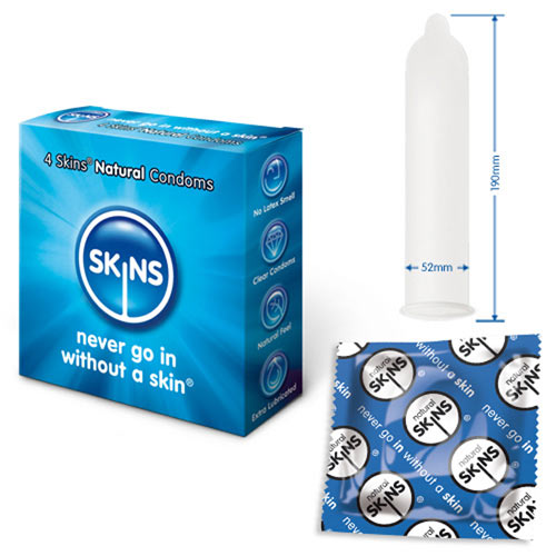 Skins Natural Clear Latex Condoms with Light Vanilla Scent 4 Pack