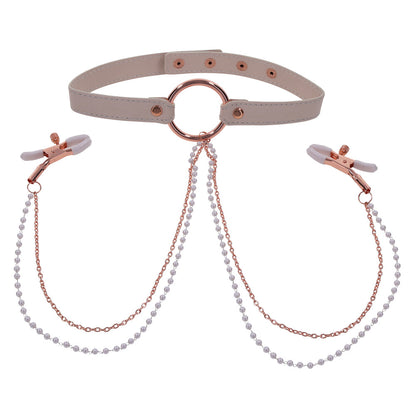 Sex and Mischief Pink Collar with Nipple Clamps and Hardware