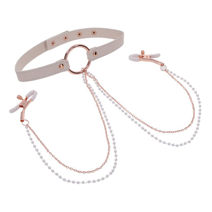Sex and Mischief Pink Collar with Nipple Clamps and Hardware