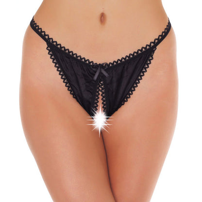 Crotchless Black Tanga front view on woman