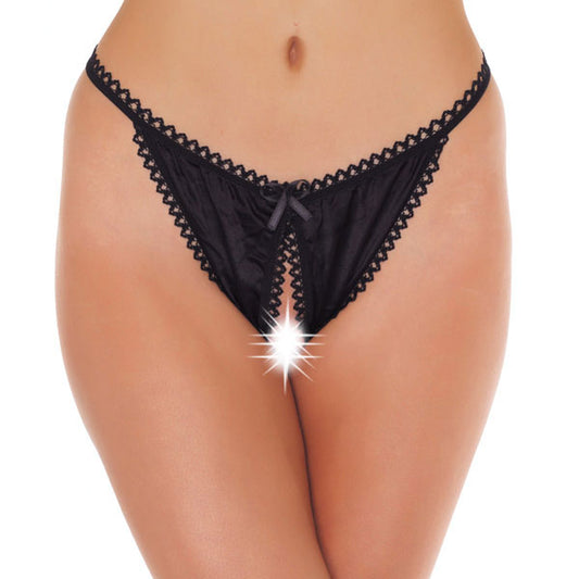 Crotchless Black Tanga front view on woman